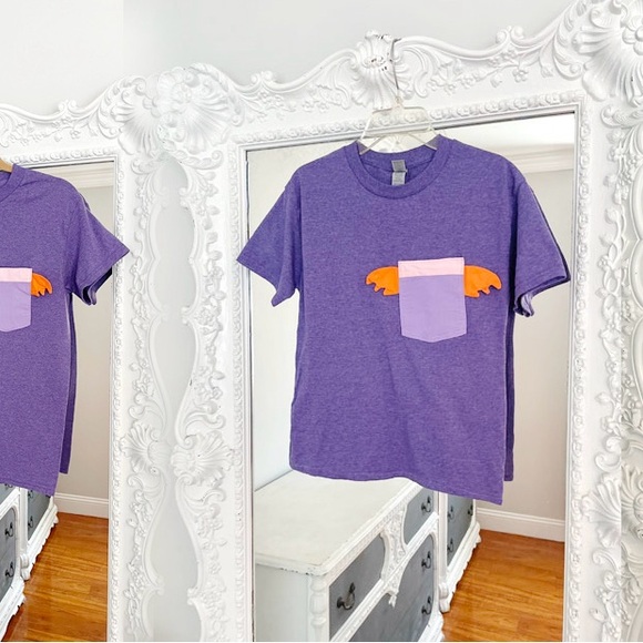 New York Couture 80’s Disney Epcot Retro FIGMENT Inspired Wings Pocket T-Shirt - Picture 4 of 6